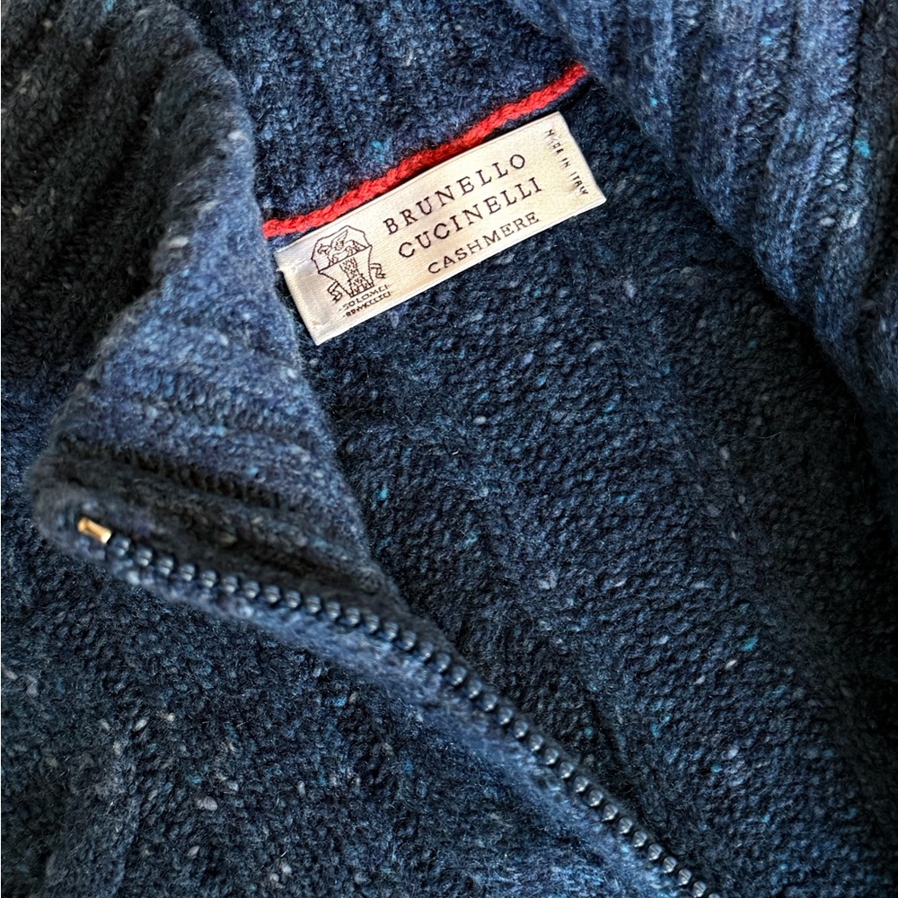 Brunello Cucinelli Navy Zip-Up Sweater